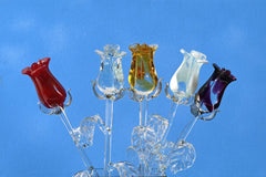 Handmade Multicolor Glass Rose Bouquet: Flame Worked Sculpture