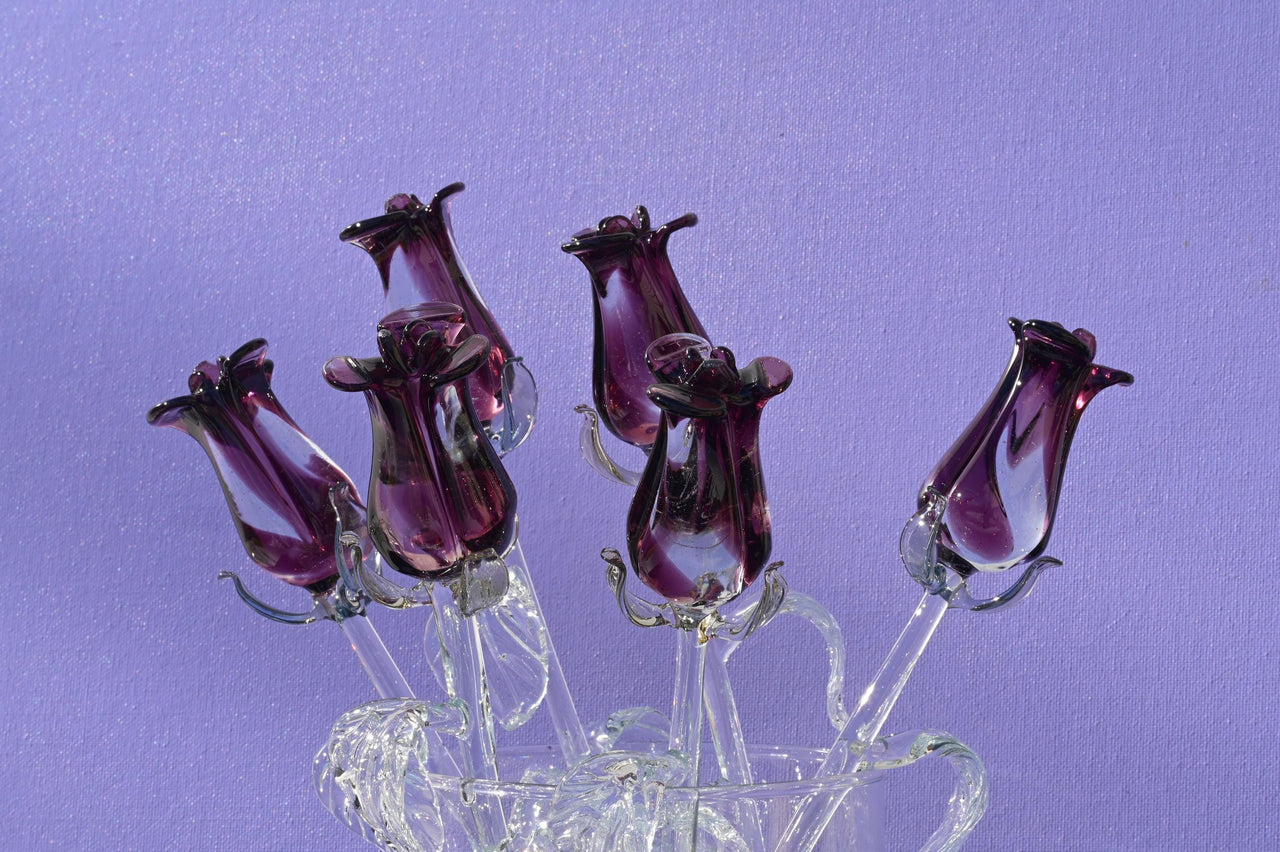 Purple Glass Flowers - Glass Flower Bouquet - Eternal Rose - Blown Glass Flowers Rose - Purple Glass Rose - Mothers Day Gifts for Her