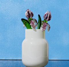 Handmade Leopard Glass Iris Flower, Purple Spotted Sculpture, 8 Inch