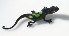 Handmade Black Glass Lizard Figurine: Weatherproof Art Sculpture