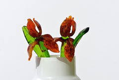 Handmade Orange Glass Tiger Iris Flower - Flame Work Sculpture