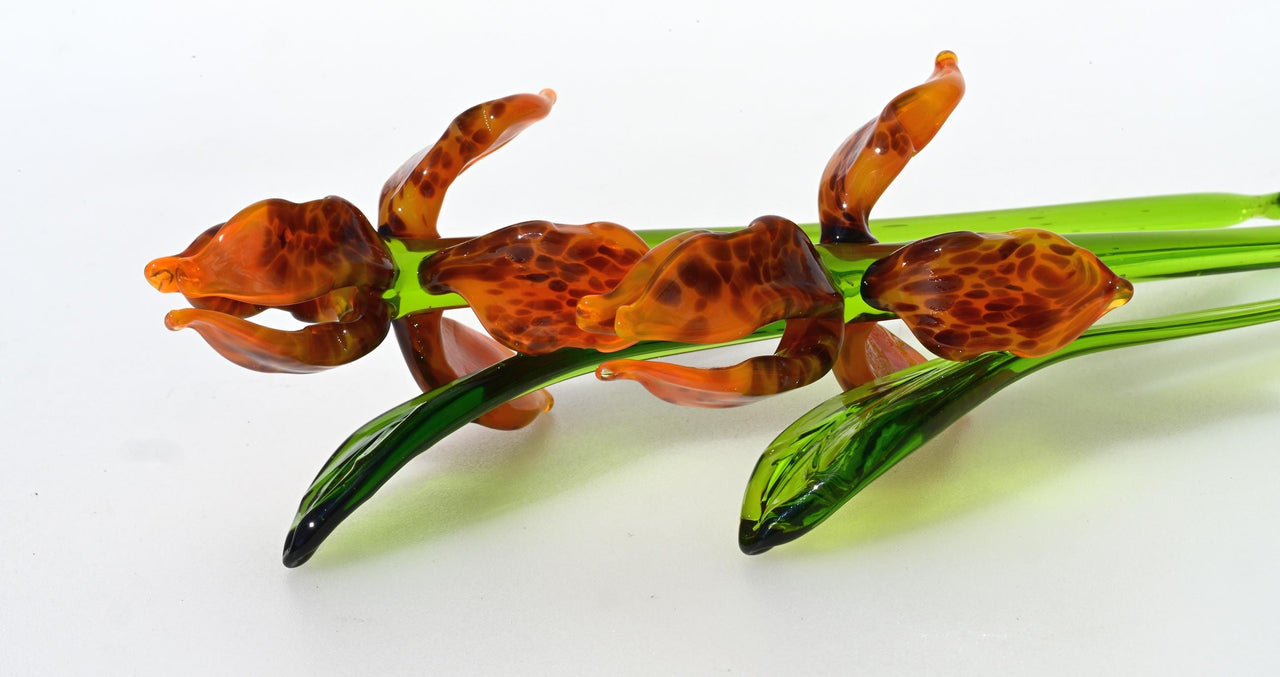 Handmade Orange Glass Tiger Iris Flower - Flame Work Sculpture