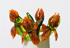 Handmade Orange Glass Tiger Iris Flower - Flame Work Sculpture