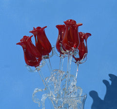 Glass Rose - Glass Flower Bouquet - Handmade Glass Flowers Rose - Blown Glass Flowers - Red Glass Rose - Christmas Gift for Mom
