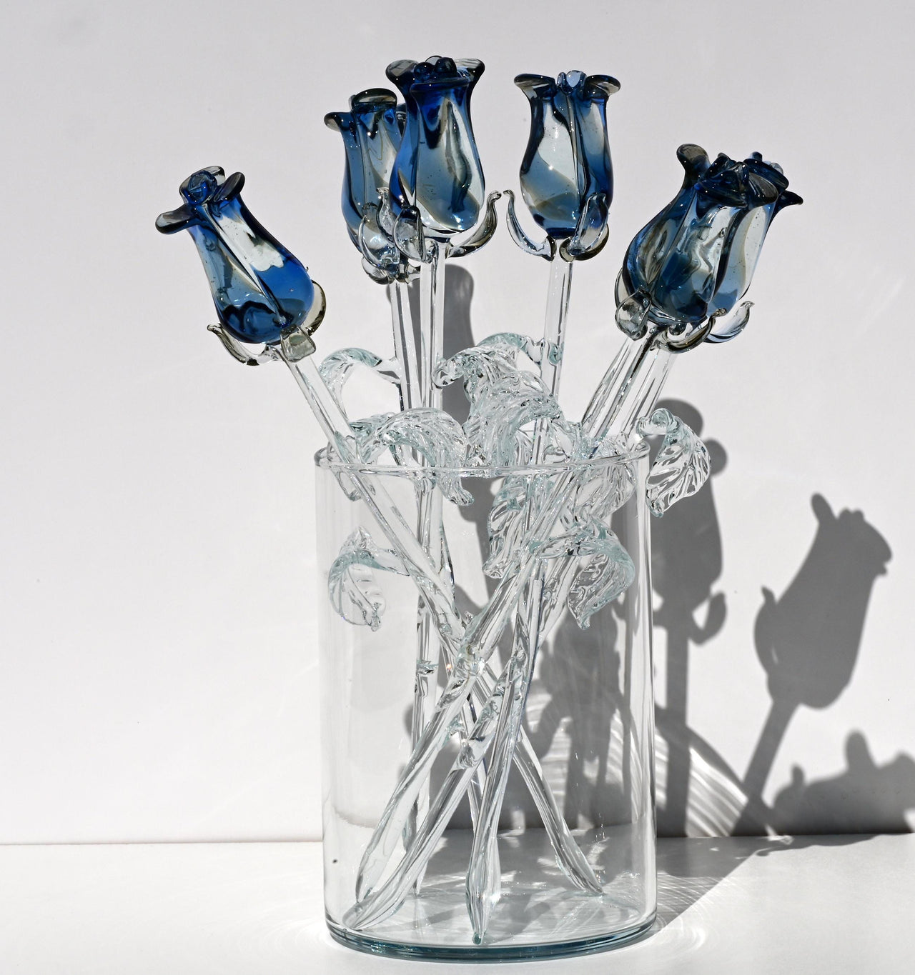 Glass Rose - Glass Flowers Bouquet - Handmade Glass Flowers Rose - Blown Glass Flowers - Blue Glass Rose - Home Decor Christmas Gift for Mom