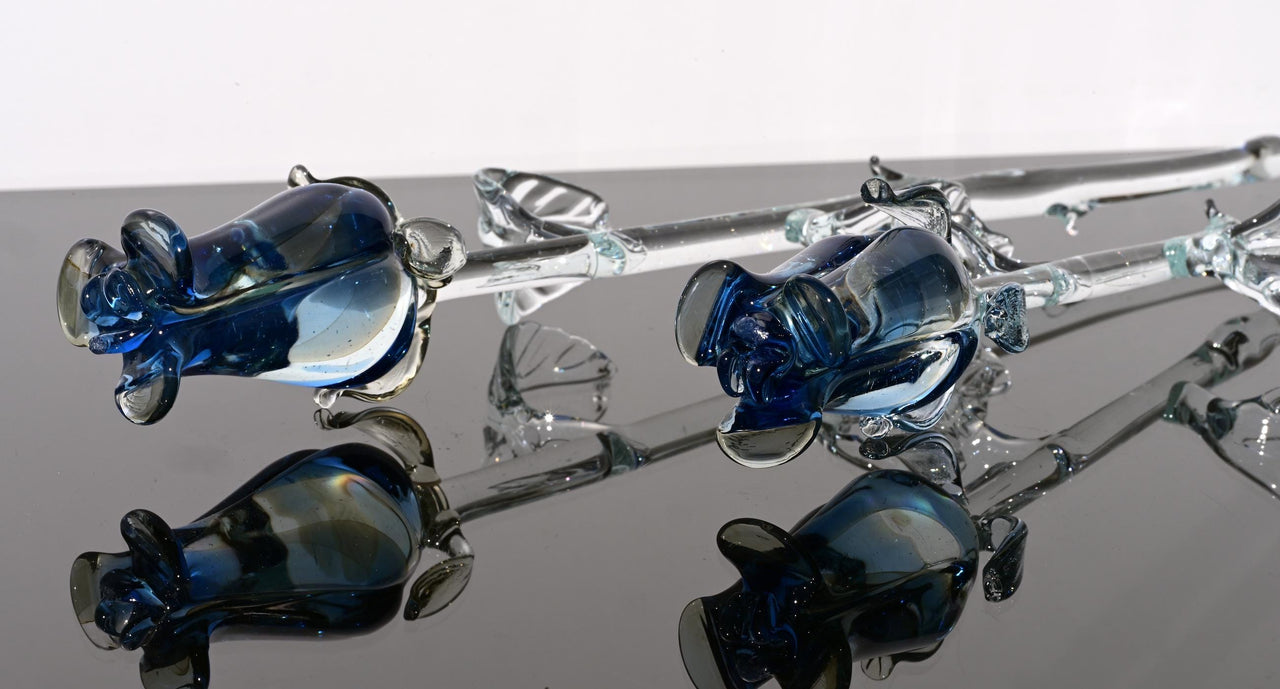 Glass Rose - Glass Flowers Bouquet - Handmade Glass Flowers Rose - Blown Glass Flowers - Blue Glass Rose - Home Decor Christmas Gift for Mom