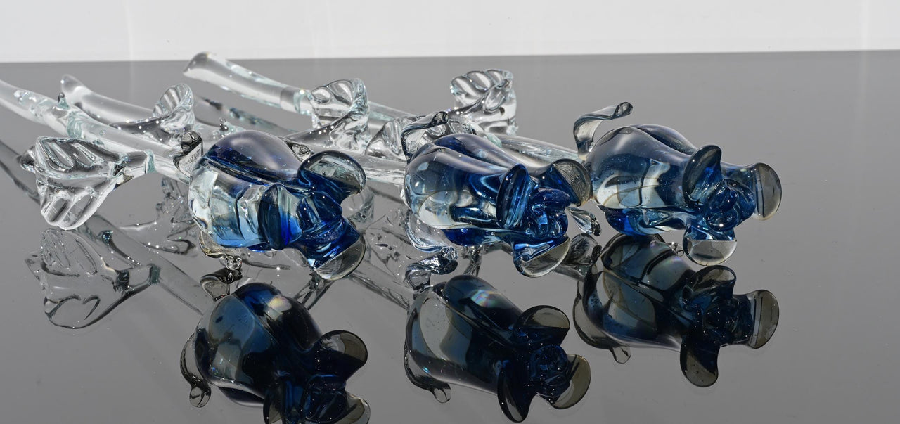 Glass Rose - Glass Flowers Bouquet - Handmade Glass Flowers Rose - Blown Glass Flowers - Blue Glass Rose - Mothers day Gift for Her