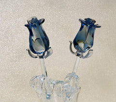 Glass Rose - Glass Flowers Bouquet - Handmade Glass Flowers Rose - Blown Glass Flowers - Blue Glass Rose - Home Decor Christmas Gift for Mom