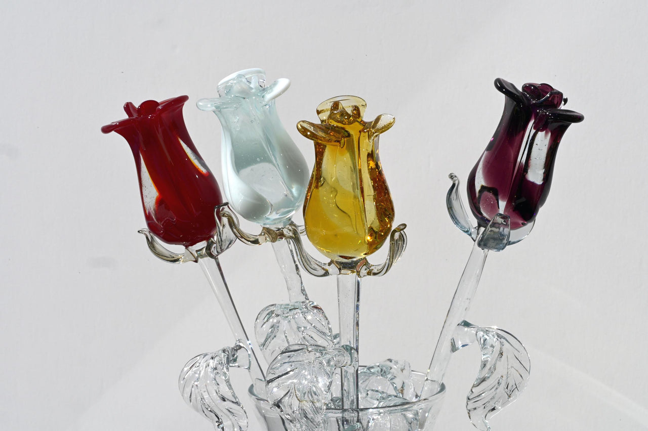 Glass Flowers Bouquet - Handmade Glass Flowers Rose - Blown Glass Flowers - Glass Rose - Christmas Gift for Mom