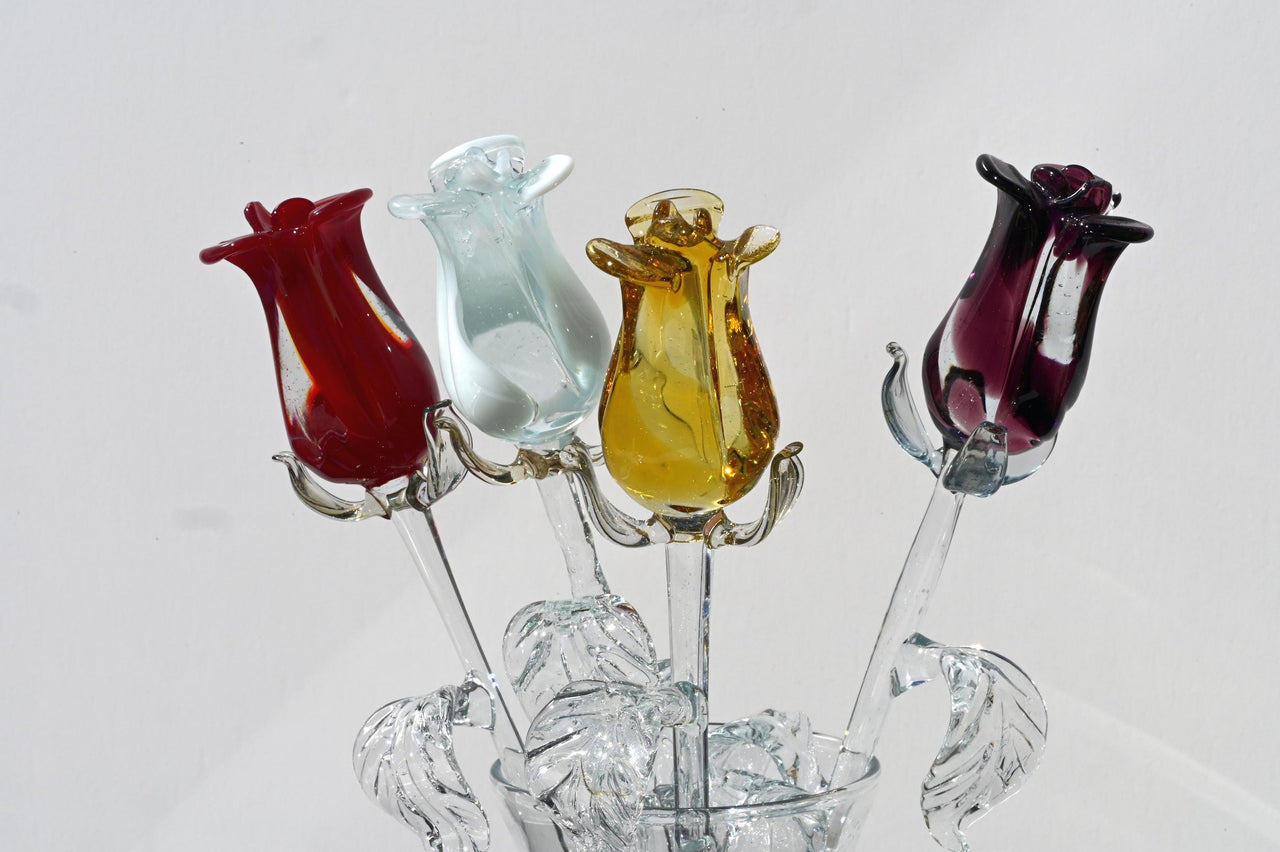 Glass Flowers Bouquet - Handmade Glass Flowers Rose - Blown Glass Flowers - Glass Rose - Mothers Day Gifts for Her