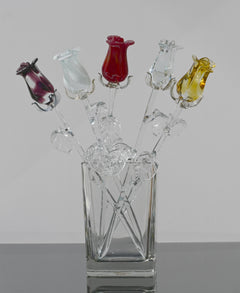 Handmade Multicolor Glass Rose Bouquet: Flame Worked Sculpture
