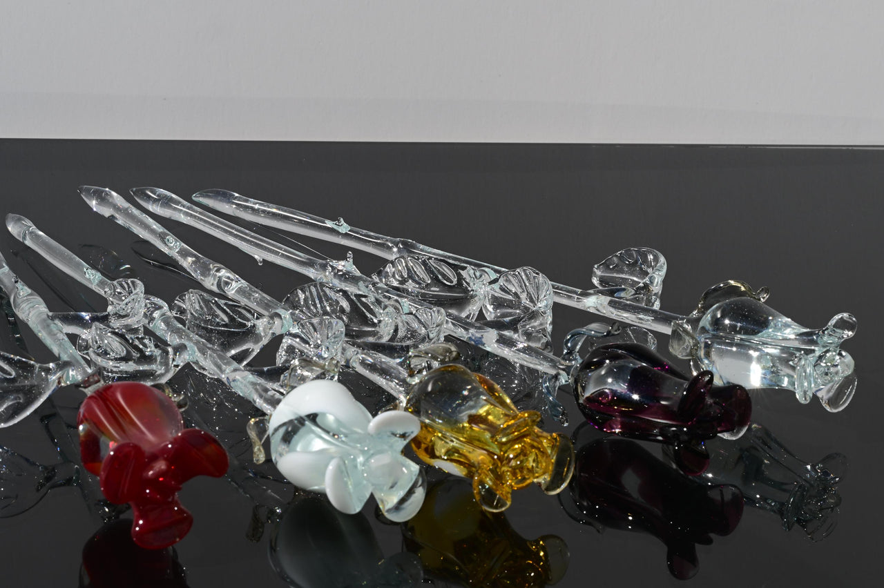 Handmade Multicolor Glass Rose Bouquet: Flame Worked Sculpture