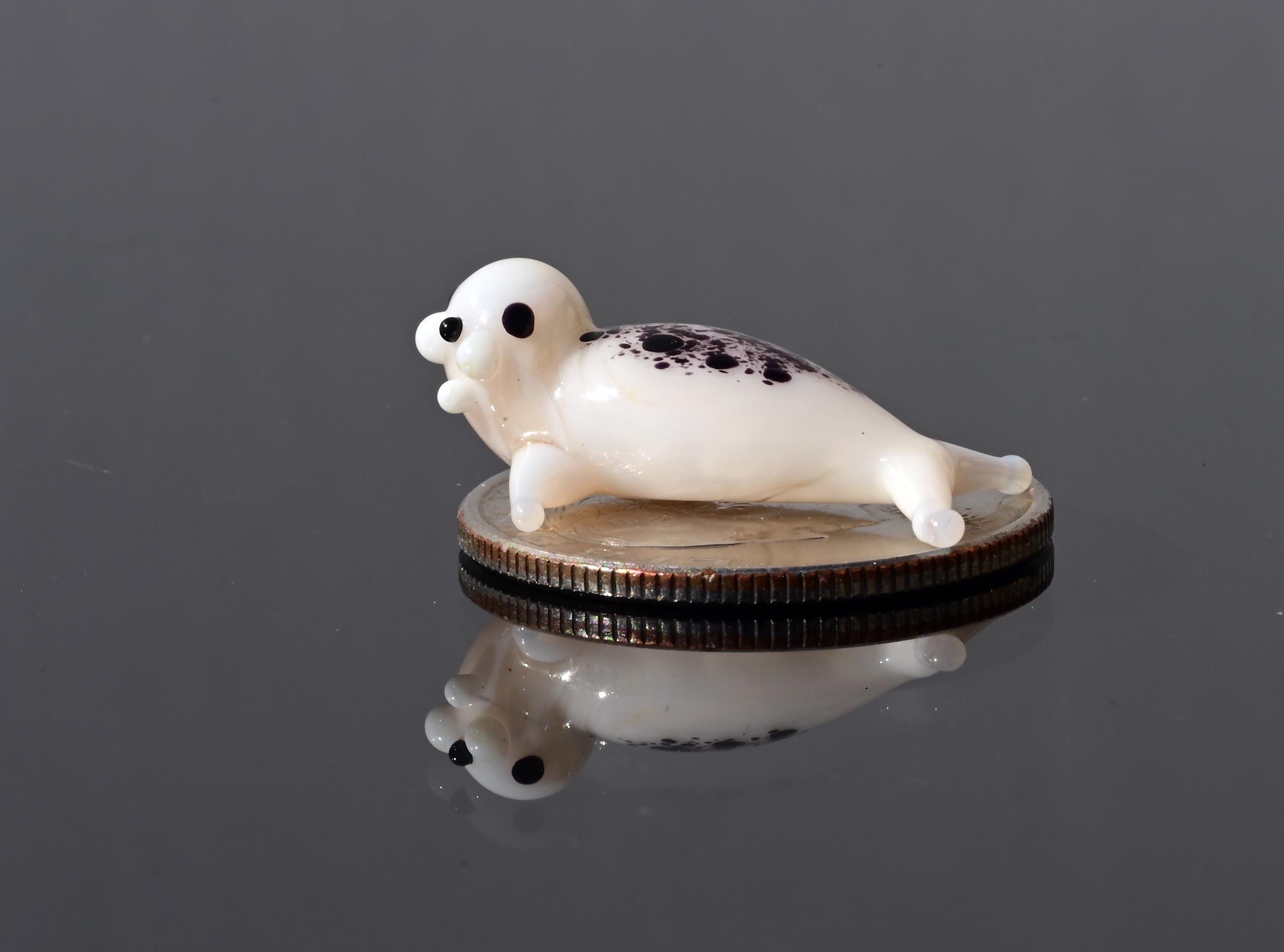 Seal, Tiny Glass Animals, Ocean Art, Sea Animals, Mini Glass Animals, Ocean Decor, Sea Creatures, Glass Figures, White Seal, Spotted Seal