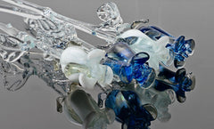 Handmade Blue & White Glass Rose Bouquet: Flame Work Sculpture