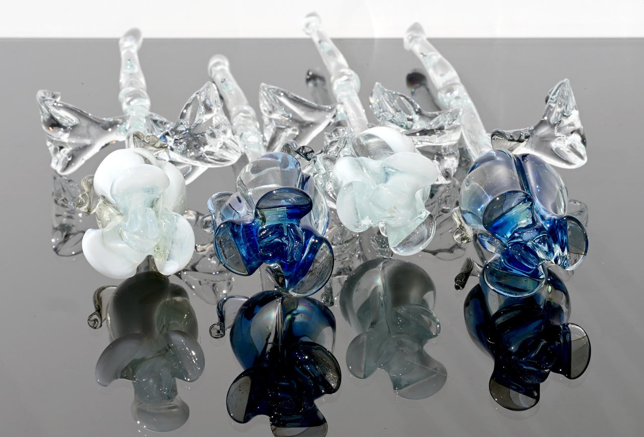 Handmade Blue & White Glass Rose Bouquet: Flame Work Sculpture