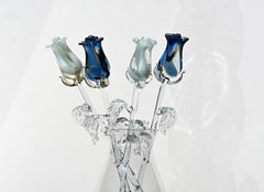 Handmade Blue & White Glass Rose Bouquet: Flame Work Sculpture