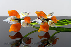 Orange White Glass Orchid – Hand Blown Flower Sculpture – Elegant Floral Gift Idea