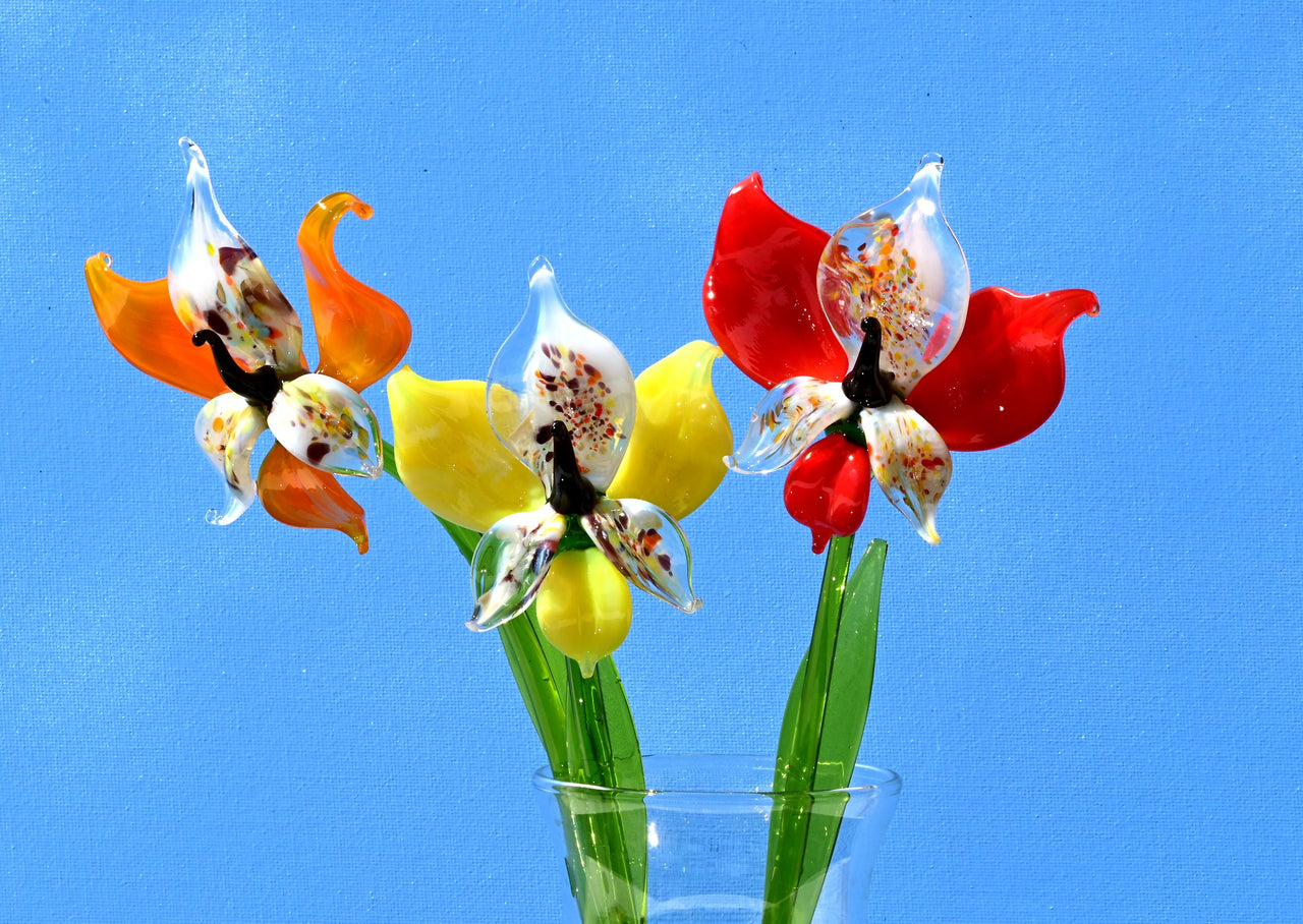 Glass Orchid Bouquet, Glass Flowers Bouquet, Forever Flowers, Faux Orchid Art, Orchid Gifts, Long Stem Glass Flowers, Mothers Day Gifts