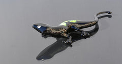 Handmade Black Glass Lizard Figurine: Weatherproof Art Sculpture