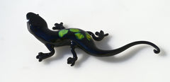 Handmade Black Glass Lizard Figurine: Weatherproof Art Sculpture