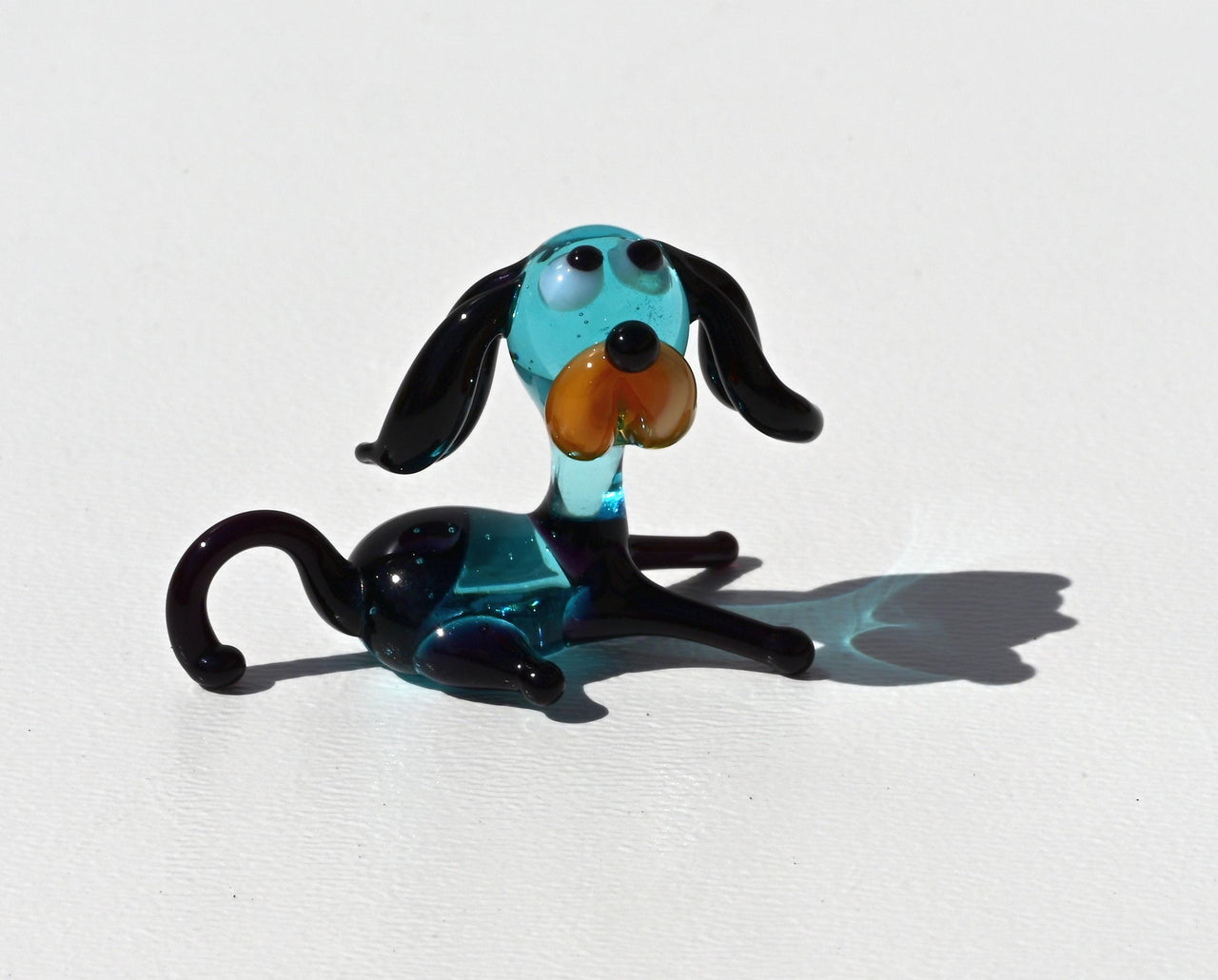 Lampwork Glass Dog Figurine: Tiny Turquoise Miniature