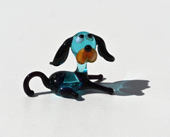 Lampwork Glass Dog Figurine: Tiny Turquoise Miniature
