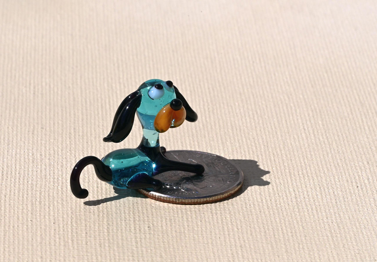 Lampwork Glass Dog Figurine: Tiny Turquoise Miniature