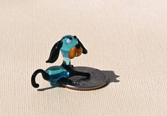 Lampwork Glass Dog Figurine: Tiny Turquoise Miniature