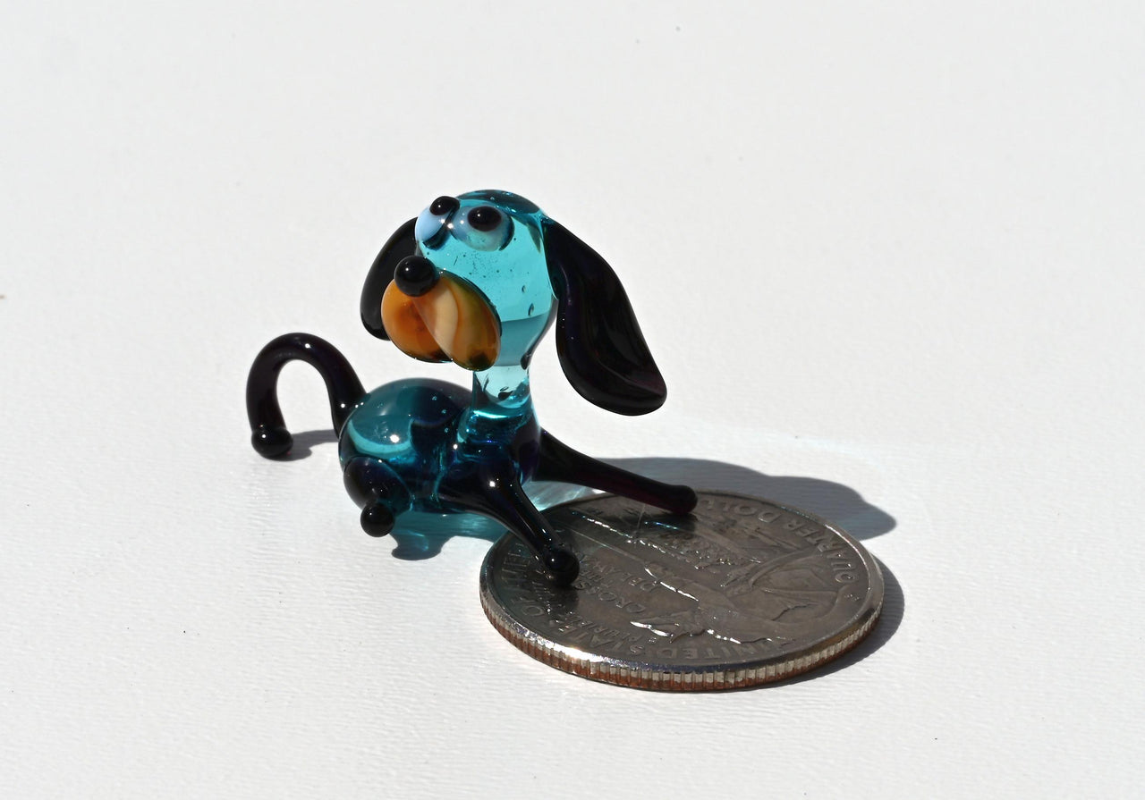 Lampwork Glass Dog Figurine: Tiny Turquoise Miniature