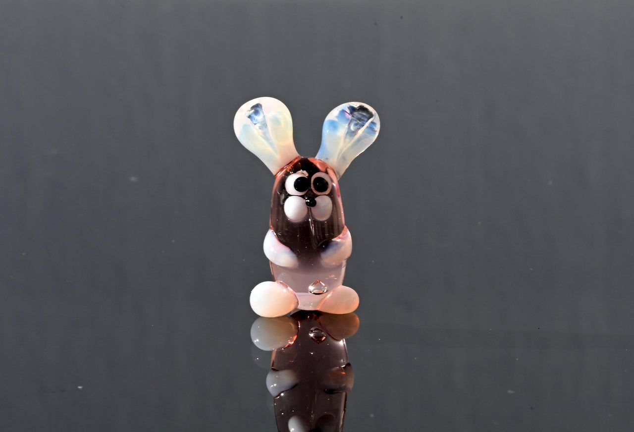 Lampwork Glass Bunny Miniature: Whimsical Purple Rabbit Figurine