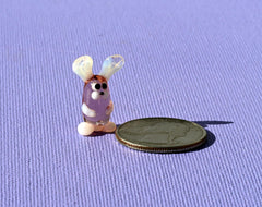 Lampwork Glass Bunny Miniature: Whimsical Purple Rabbit Figurine