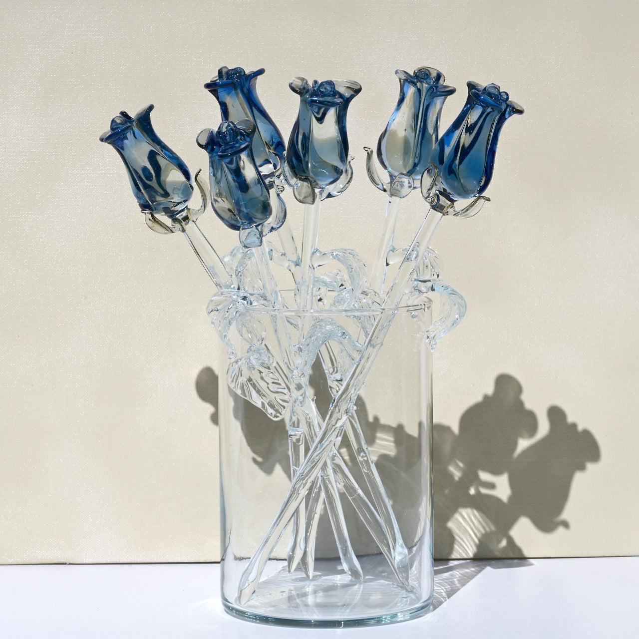 Glass Rose - Glass Flowers Bouquet - Handmade Glass Flowers Rose - Blown Glass Flowers - Blue Glass Rose - Home Decor Christmas Gift for Mom