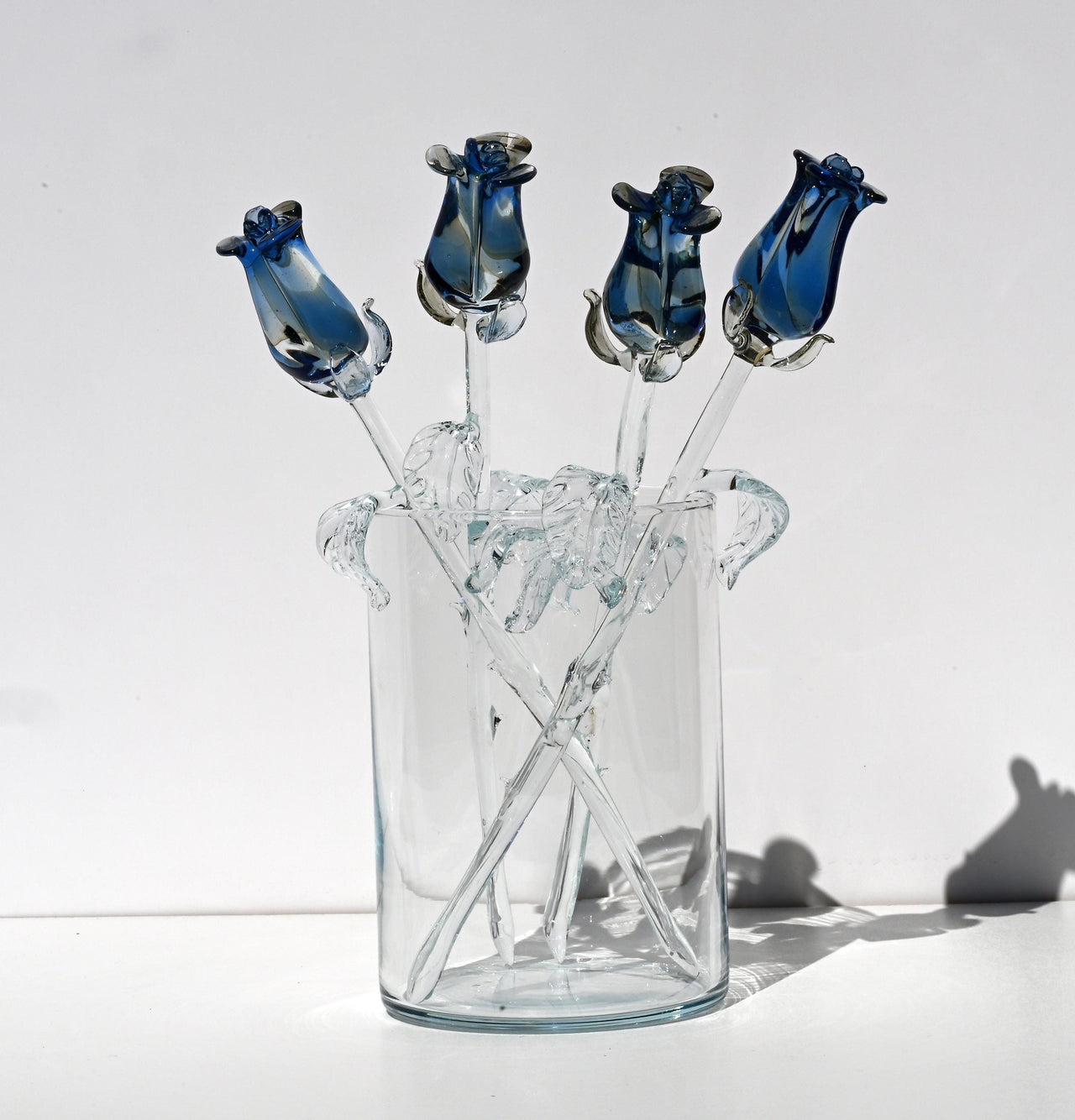 Glass Rose - Glass Flowers Bouquet - Handmade Glass Flowers Rose - Blown Glass Flowers - Blue Glass Rose - Home Decor Christmas Gift for Mom