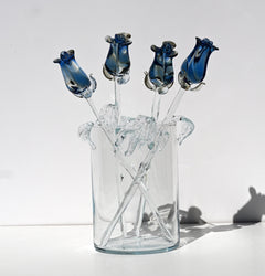 Glass Rose - Glass Flowers Bouquet - Handmade Glass Flowers Rose - Blown Glass Flowers - Blue Glass Rose - Home Decor Christmas Gift for Mom