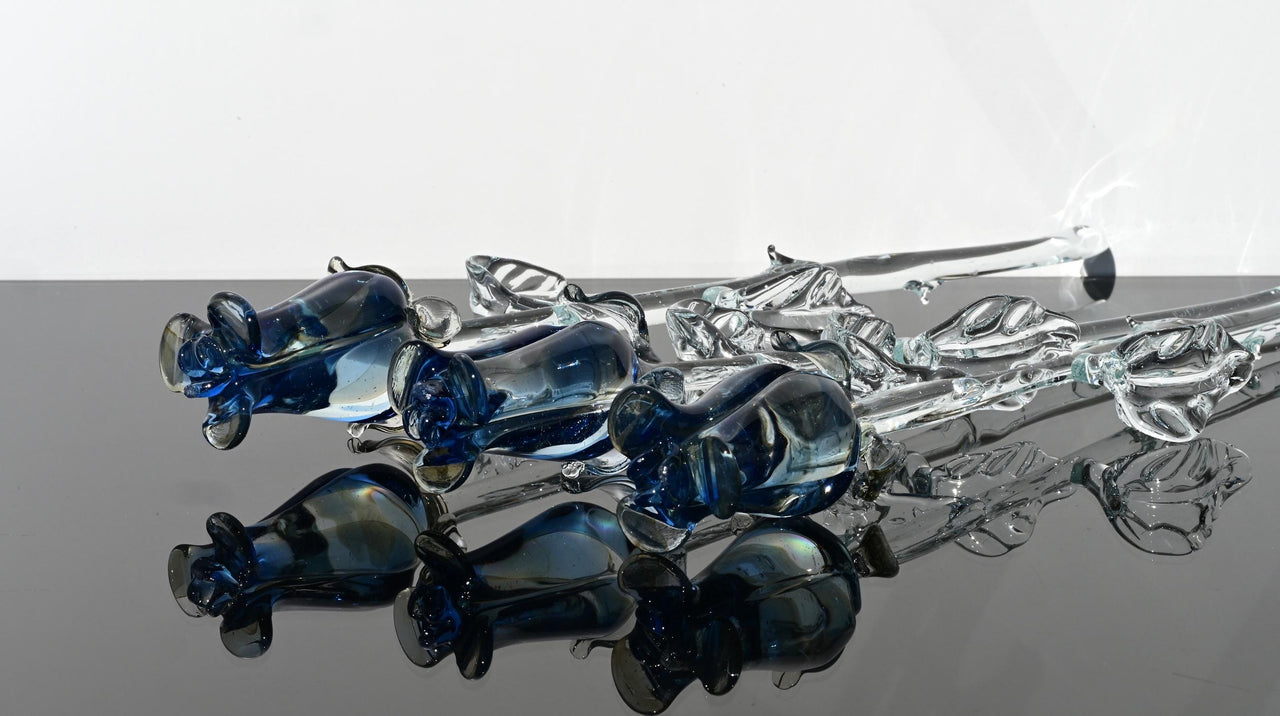 Glass Rose - Glass Flowers Bouquet - Handmade Glass Flowers Rose - Blown Glass Flowers - Blue Glass Rose - Home Decor Christmas Gift for Mom