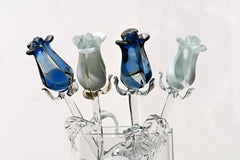 Handmade Blue & White Glass Rose Bouquet: Flame Work Sculpture