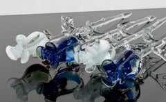 Handmade Blue & White Glass Rose Bouquet: Flame Work Sculpture