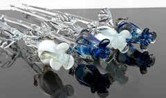 Handmade Blue & White Glass Rose Bouquet: Flame Work Sculpture