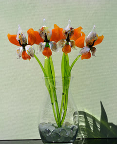 Orange White Glass Orchid – Hand Blown Flower Sculpture – Elegant Floral Gift Idea