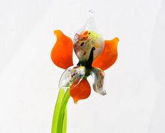 Orange White Glass Orchid – Hand Blown Flower Sculpture – Elegant Floral Gift Idea