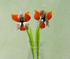 Orange White Glass Orchid – Hand Blown Flower Sculpture – Elegant Floral Gift Idea