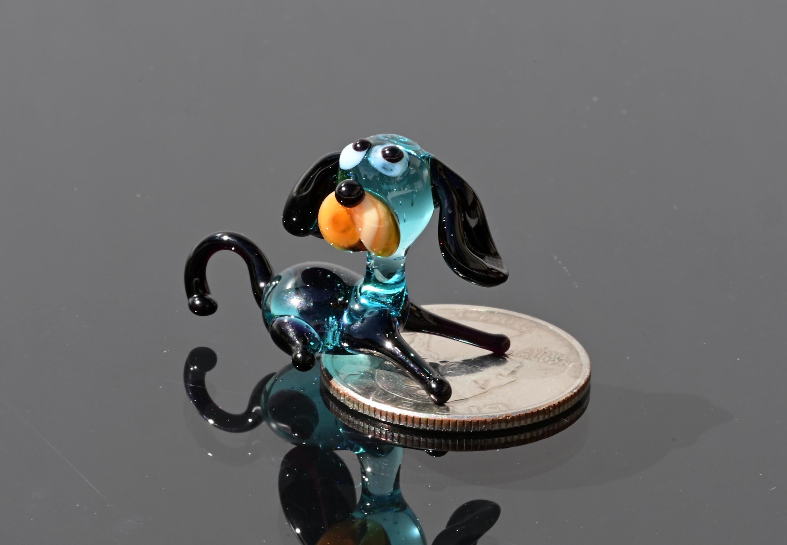 Lampwork Glass Dog Figurine: Tiny Turquoise Miniature