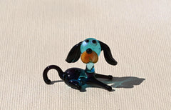 Lampwork Glass Dog Figurine: Tiny Turquoise Miniature