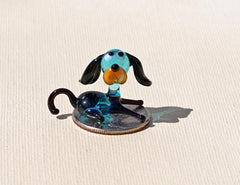 Lampwork Glass Dog Figurine: Tiny Turquoise Miniature