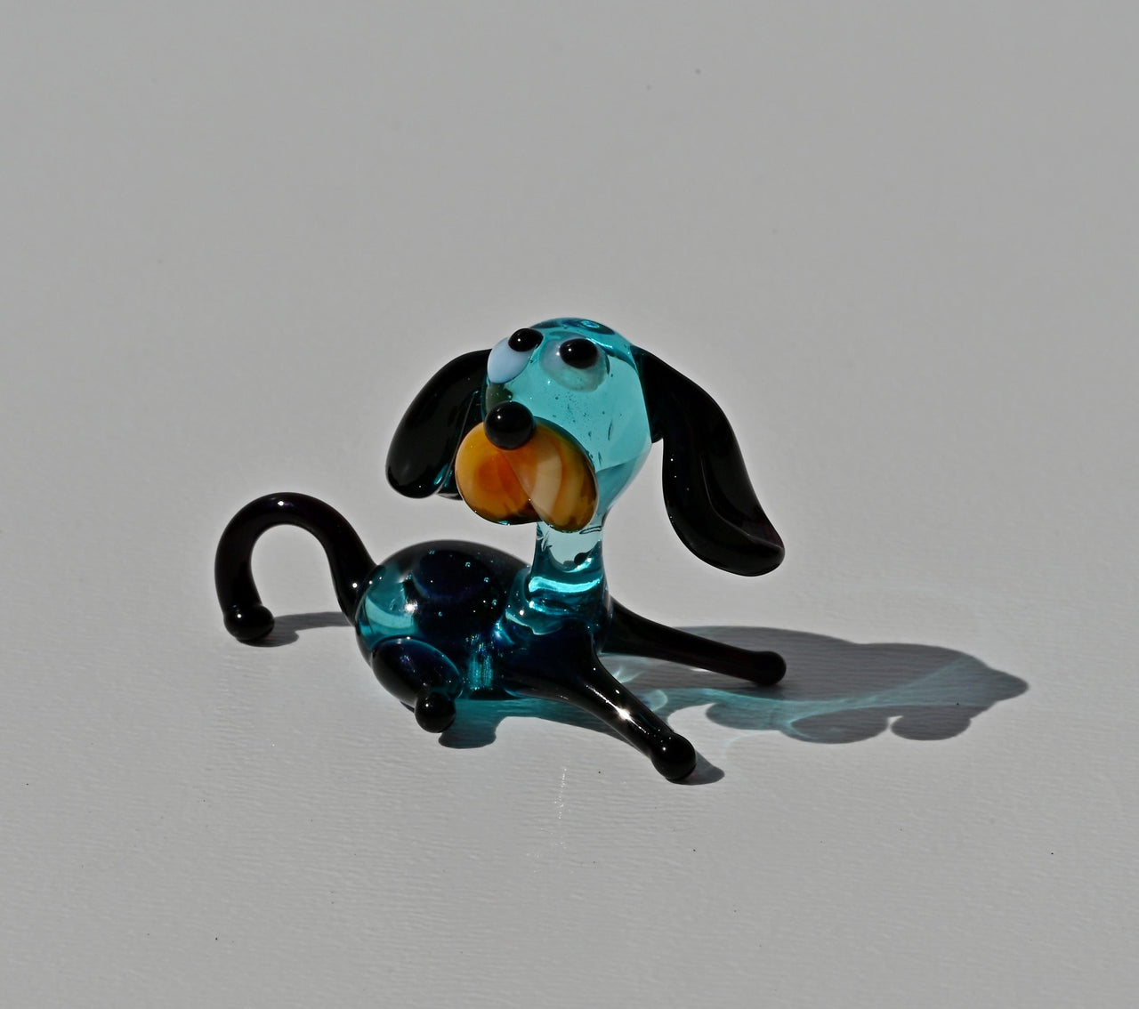 Lampwork Glass Dog Figurine: Tiny Turquoise Miniature