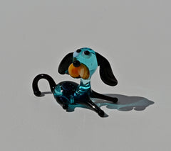 Lampwork Glass Dog Figurine: Tiny Turquoise Miniature