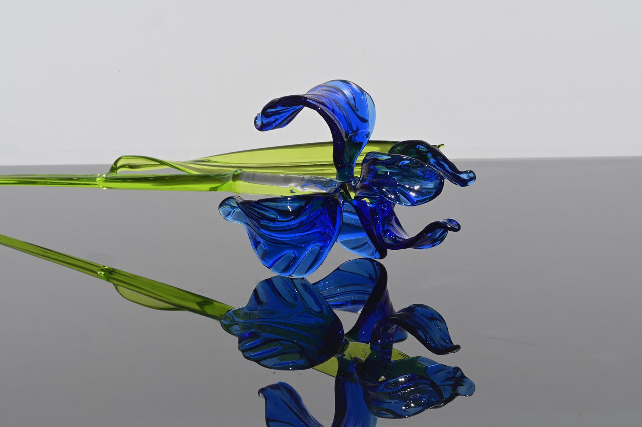 Glass Iris Flower - Hand Blown Glass Iris - Blue Glass Flowers Bouquet - Blown Glass Flowers - Christmas Gift for Mom