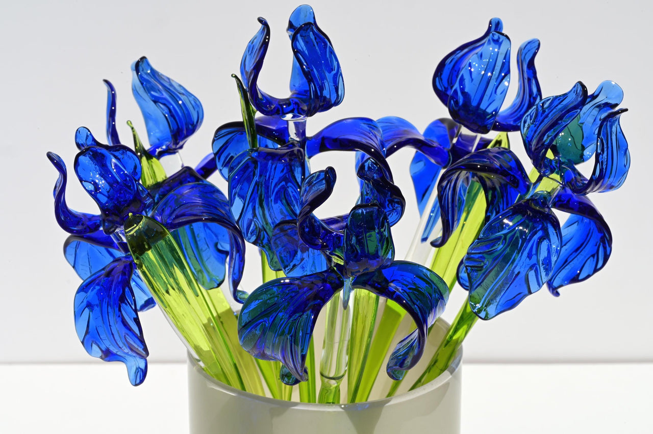 Glass Iris Flower - Hand Blown Glass Iris - Blue Glass Flowers Bouquet - Blown Glass Flowers - Christmas Gift for Mom