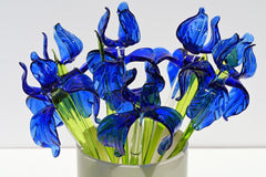 Glass Iris Flower - Hand Blown Glass Iris - Blue Glass Flowers Bouquet - Blown Glass Flowers - Christmas Gift for Mom