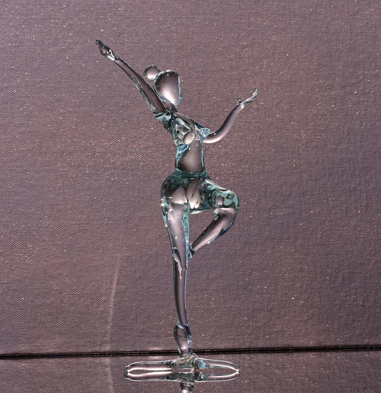 Hand-Blown Glass Ballet Dancer Statue: Red Ribbon Accent, 8-Inch